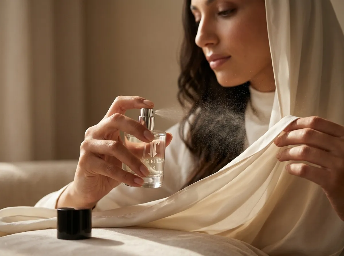 A light mist of perfume on a scarf, which holds scent longer than skin
