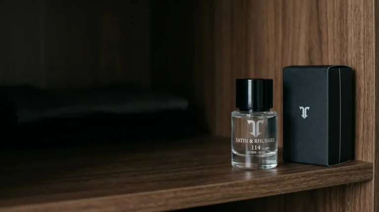 Atelier T perfume stored upright with its box in a cool, dark wardrobe