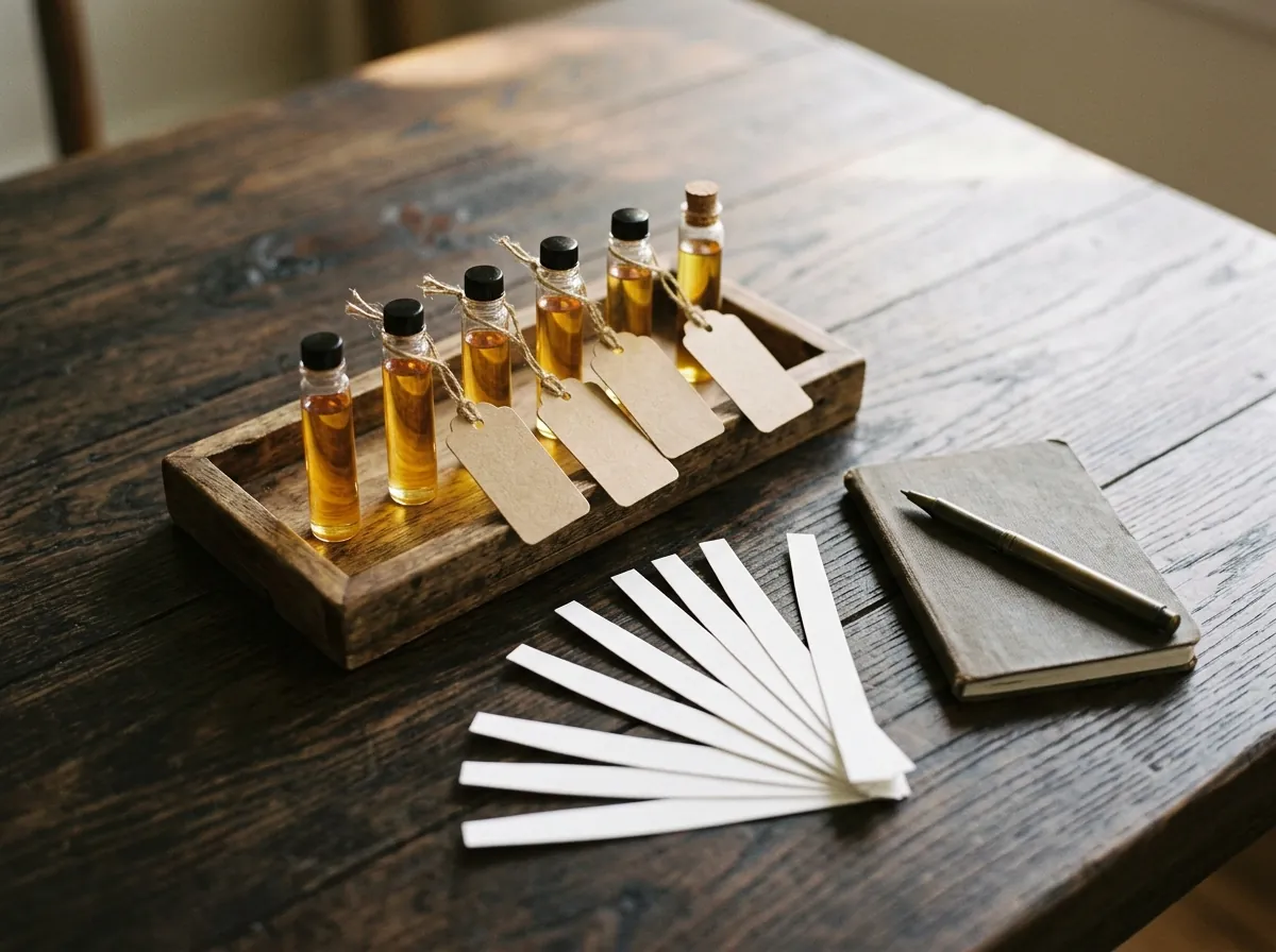 Perfume samples and smelling strips for testing scents slowly