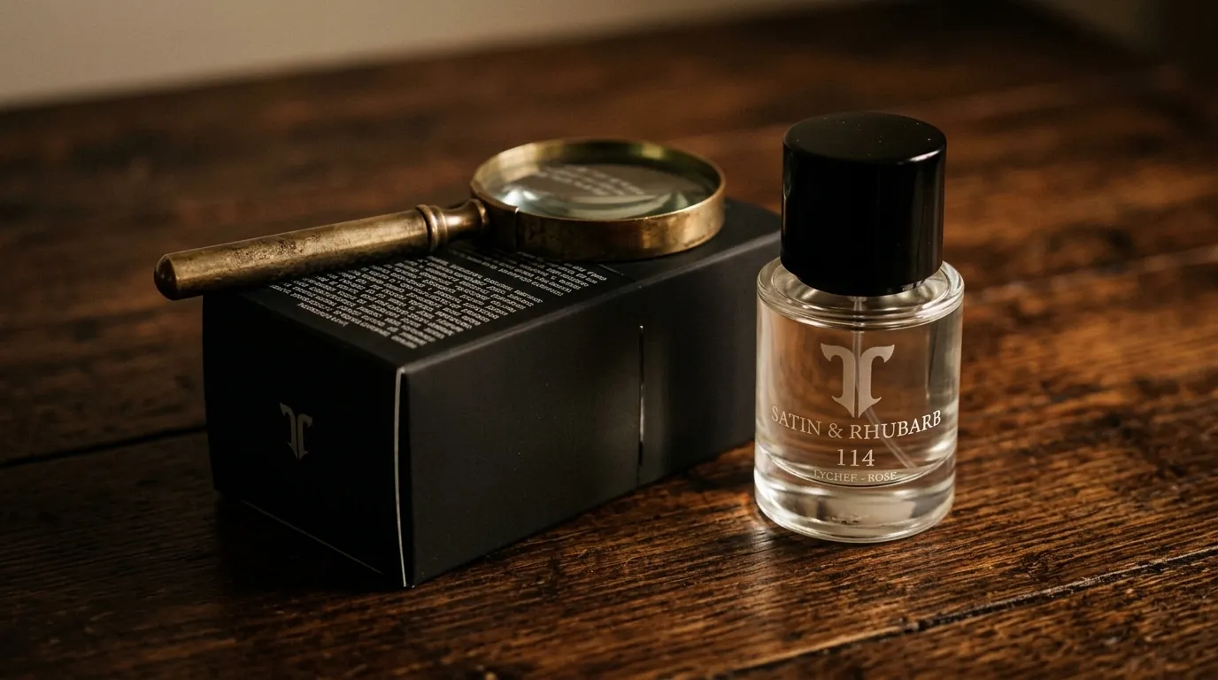 An Atelier T box and bottle with a magnifying glass over the label