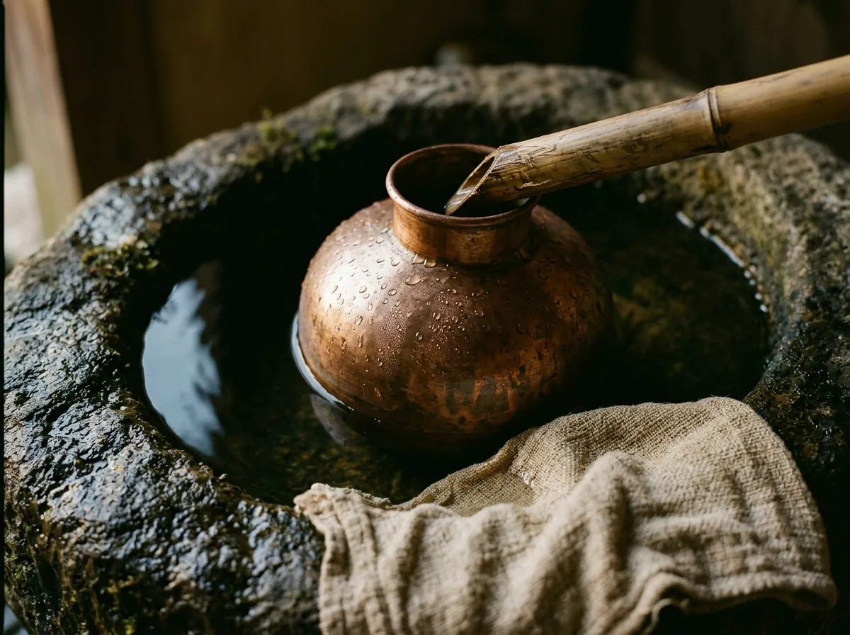 The copper bhapka where fragrant steam condenses into oil