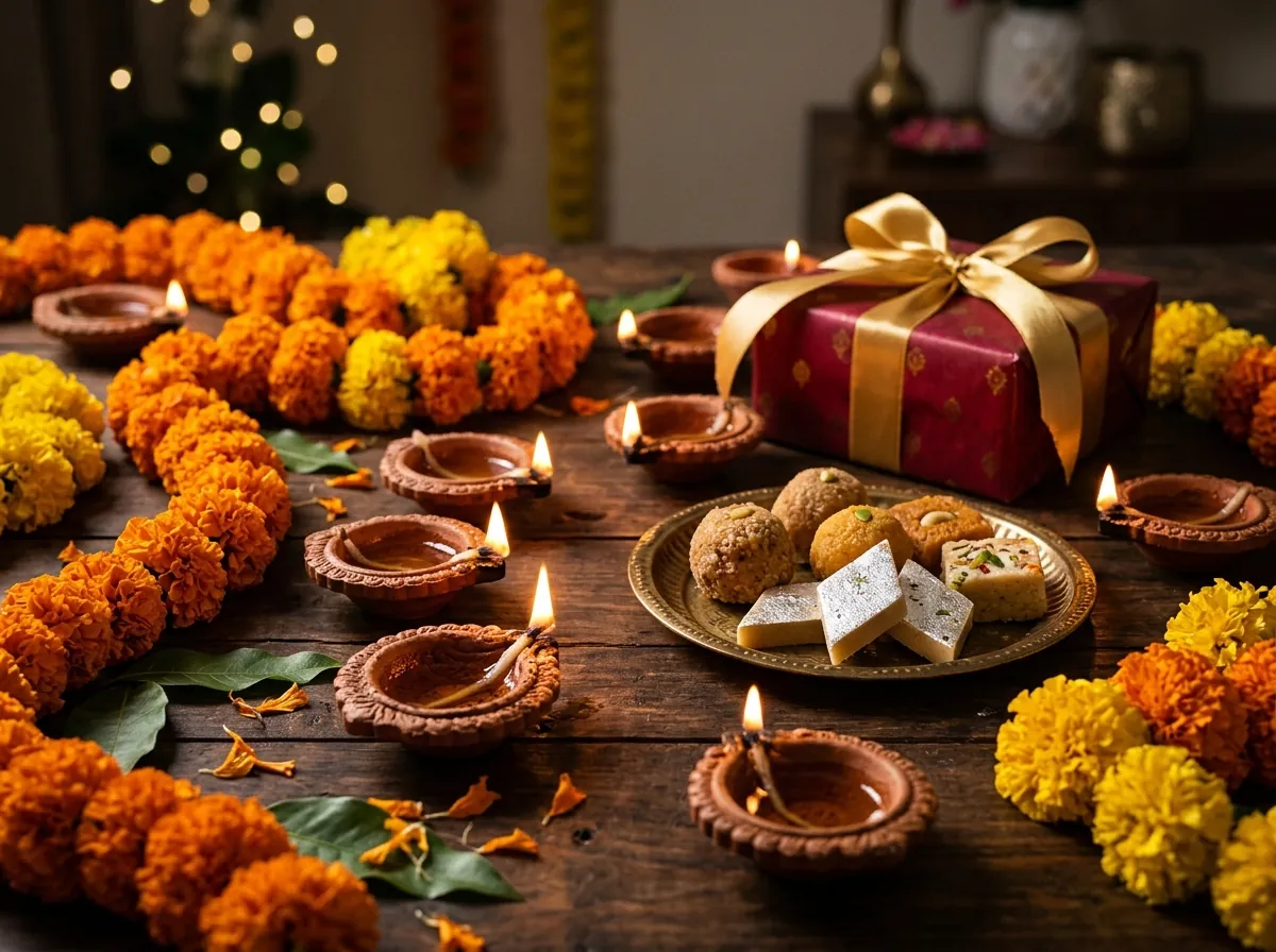 Diyas, marigolds and a gift for Diwali