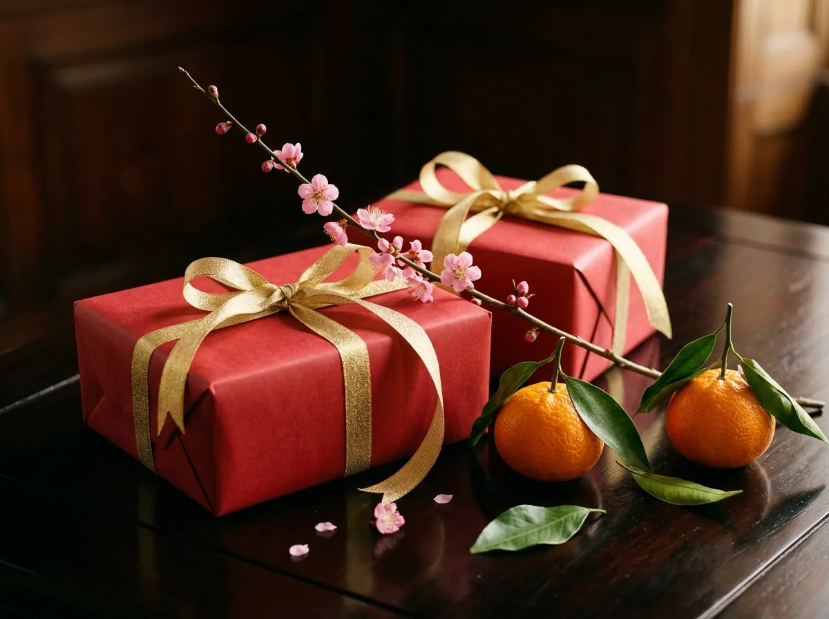 A pair of red and gold gifts for Lunar New Year
